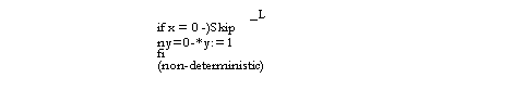 Text Box: X = 0 Skip
y =0-4y:=1
(partial, non-deterministic)	_L
if x = 0 -)Skip ny=0-*y:=1
fi
(non-deterministic)

